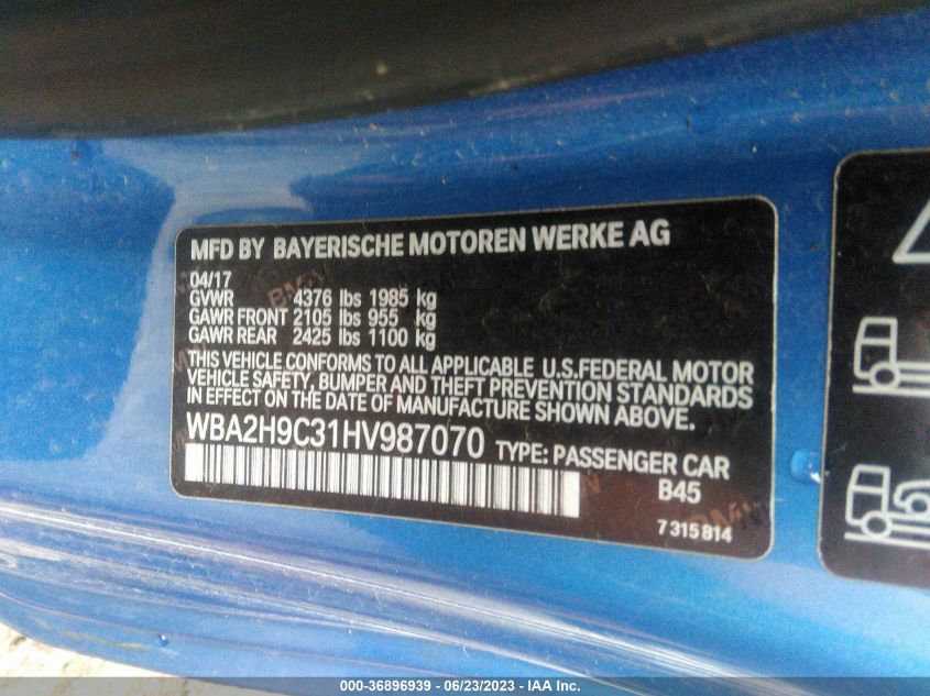 2017 BMW 230I XDRIVE WBA2H9C31HV987070