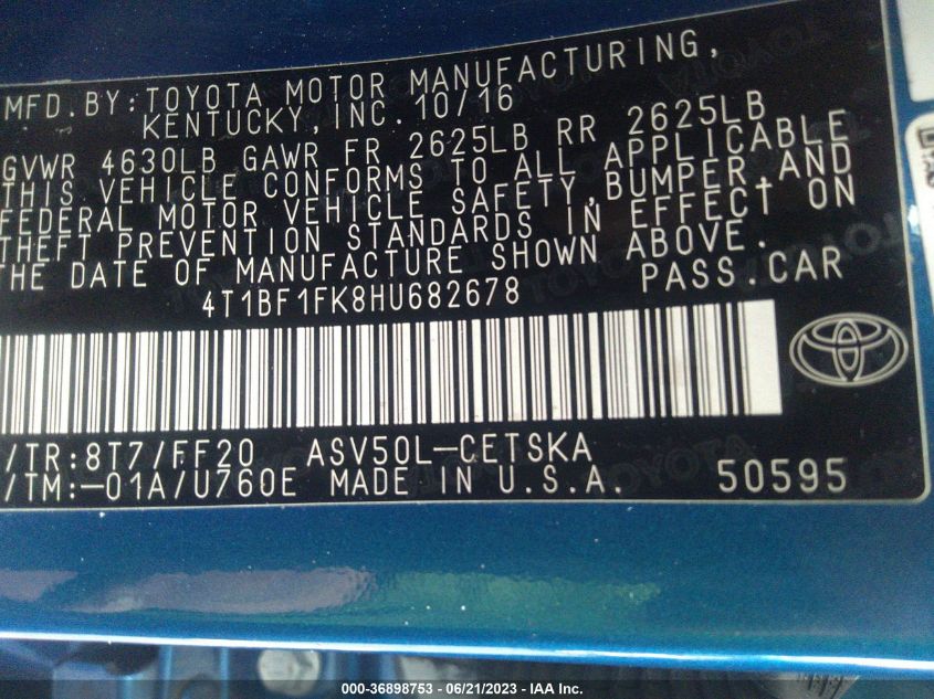 4T1BF1FK8HU682678 2017 Toyota Camry Xle/Se/Xse/Le