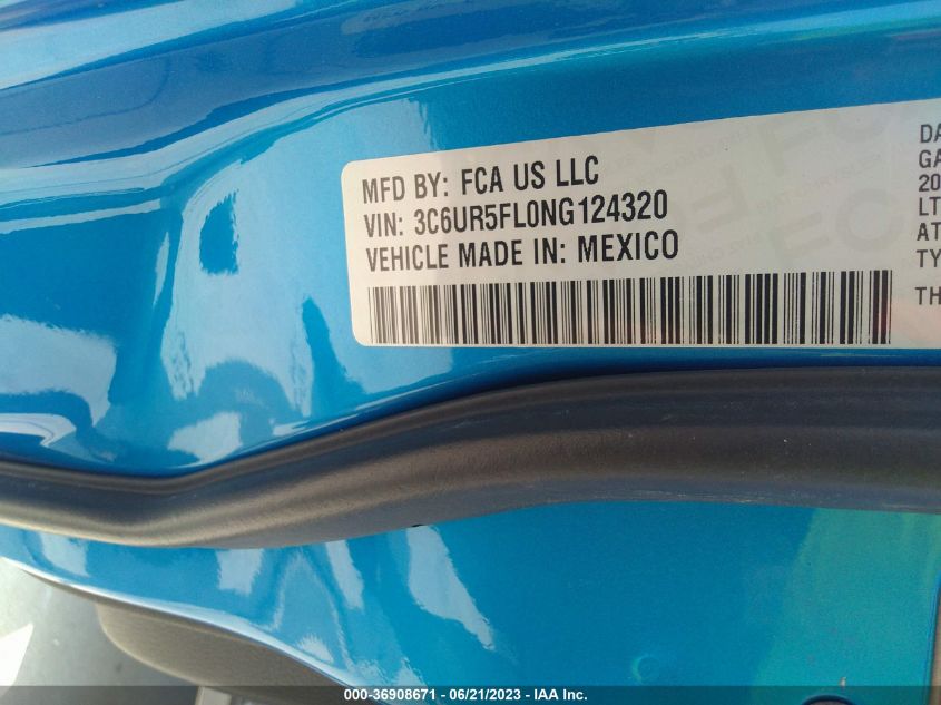 2022 Ram 2500 Laramie 4X4 6'4" Box VIN: 3C6UR5FL0NG124320 Lot: 36908671