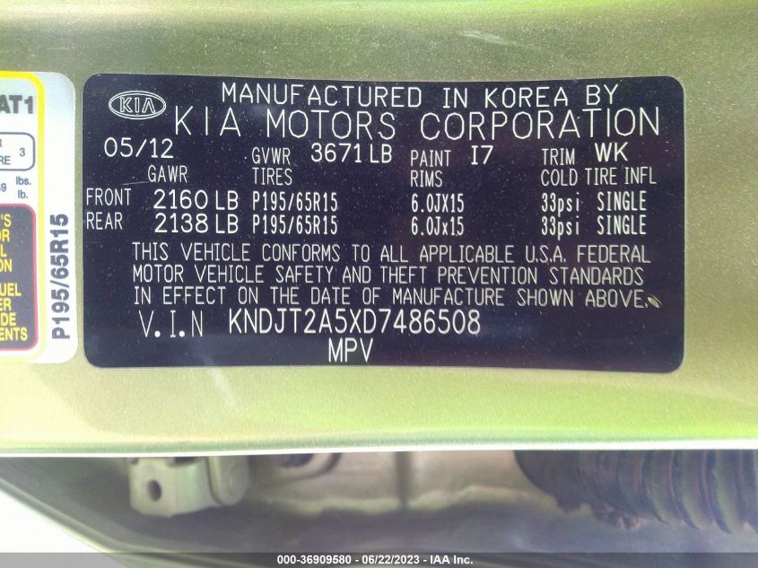 KNDJT2A5XD7486508 2013 Kia Soul Base