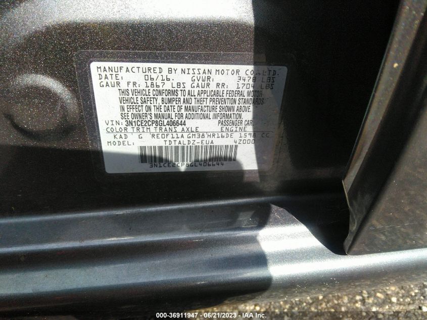 3N1CE2CP8GL406644 2016 Nissan Versa Note S Plus/Sv/Sr/S (Sr)/Sl