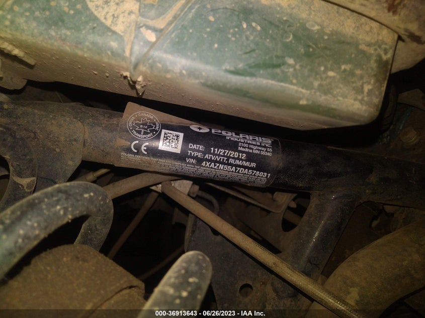 2013 Polaris Sportsman 550 VIN: 4XAZN55A7DA578031 Lot: 36913643