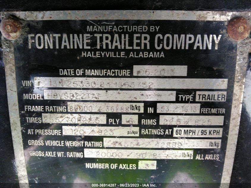 2014 Fontaine Trailer Co VIN: 13N253308E1565732 Lot: 36914287