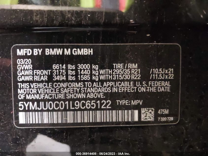 5YMJU0C01L9C65122 2020 BMW X5 M X5 M Competition