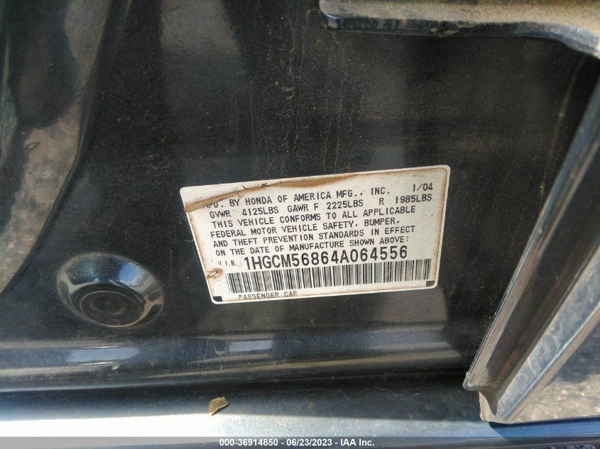 2004 Honda Accord Sdn Ex VIN: 1HGCM56864A064556 Lot: 36914850