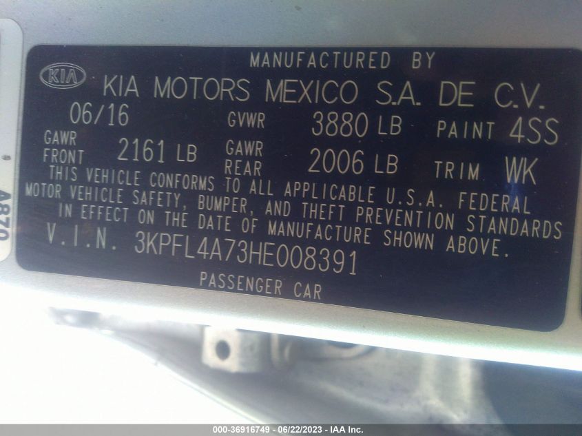 3KPFL4A73HE008391 2017 Kia Forte Lx