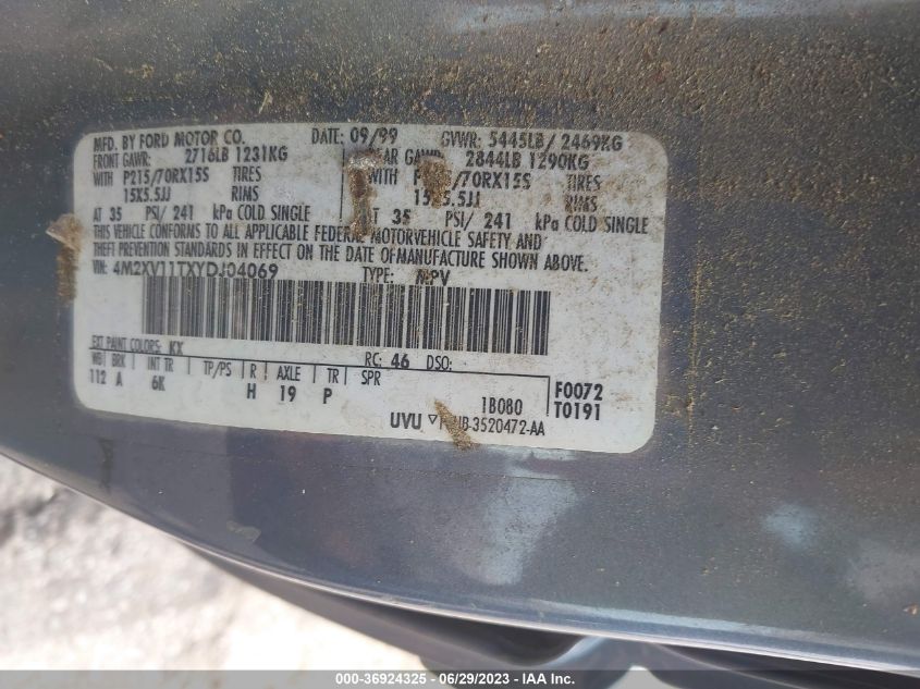 2000 Mercury Villager VIN: 4M2XV11TXYDJ04069 Lot: 36924325