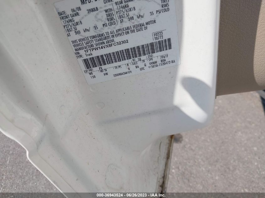 1FTPW14VX8FC32302 2008 Ford F-150 Xlt/Lariat/Fx4