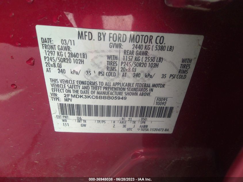 2FMDK3KC6BBB05949 2011 Ford Edge Limited