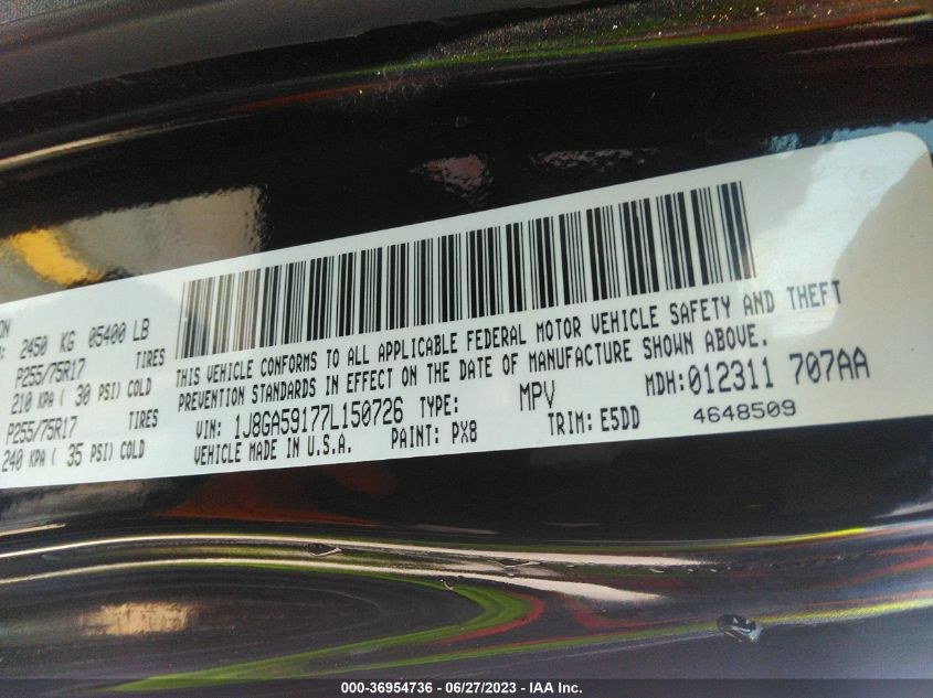 2007 Jeep Wrangler Unlimited Sahara VIN: 1J8GA59177L150726 Lot: 36954736