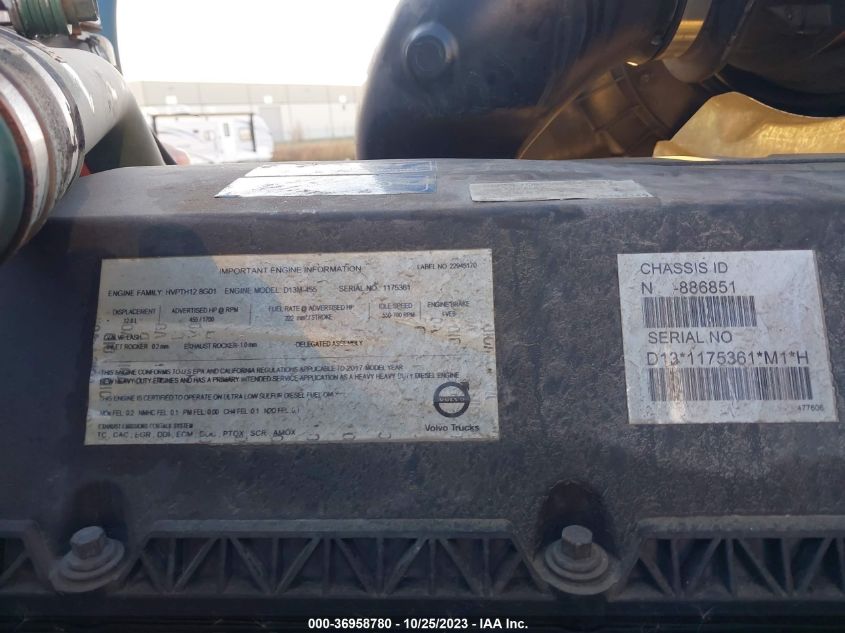 2018 Volvo Vn Vnl VIN: 4V4NC9EH4JN886851 Lot: 36958780