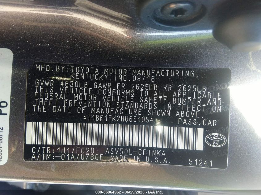 4T1BF1FK2HU651054 2017 Toyota Camry Le