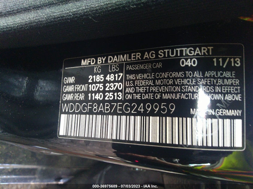 2014 MERCEDES-BENZ C-CLASS C 300 VIN: WDDGF8AB7EG249959