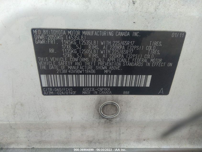 2T3BF4DV9BW118406 2011 Toyota Rav4