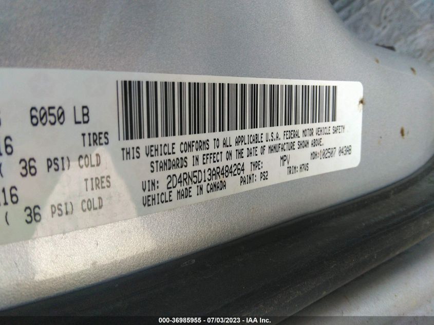 2010 Dodge Grand Caravan Sxt VIN: 2D4RN5D13AR484264 Lot: 36985955