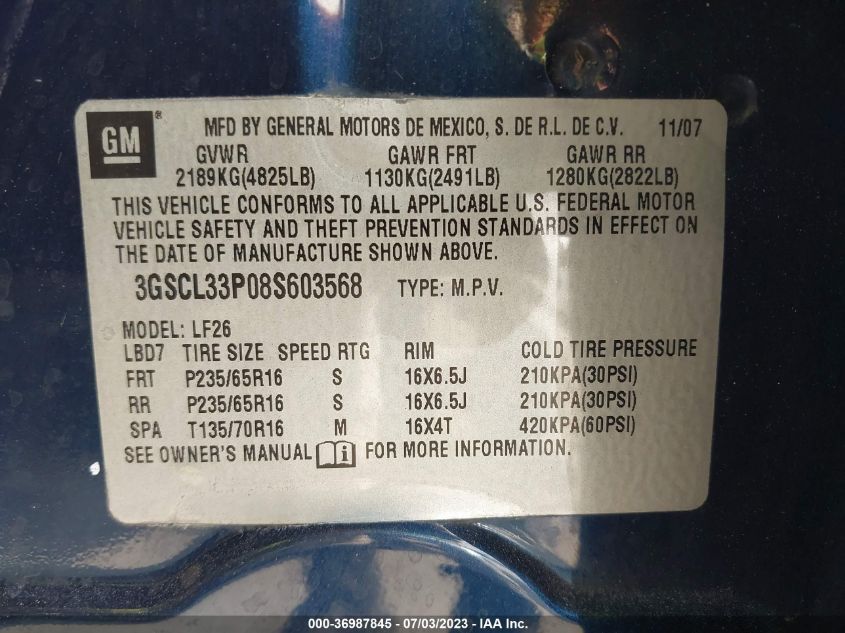 3GSCL33P08S603568 2008 Saturn Vue 4-Cyl Xe