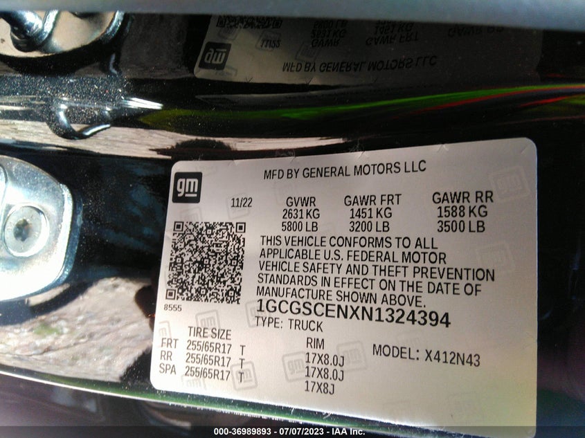 1GCGSCENXN1324394 2022 Chevrolet Colorado 2Wd Lt