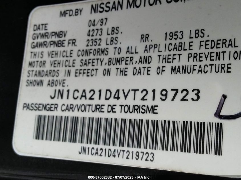 1997 Nissan Maxima Gxe/Gle/Se VIN: JN1CA21D4VT219723 Lot: 37002382