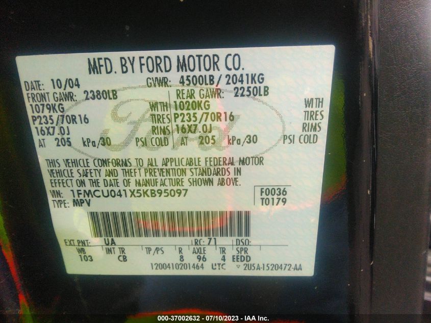 1FMCU041X5KB95097 2005 Ford Escape Limited