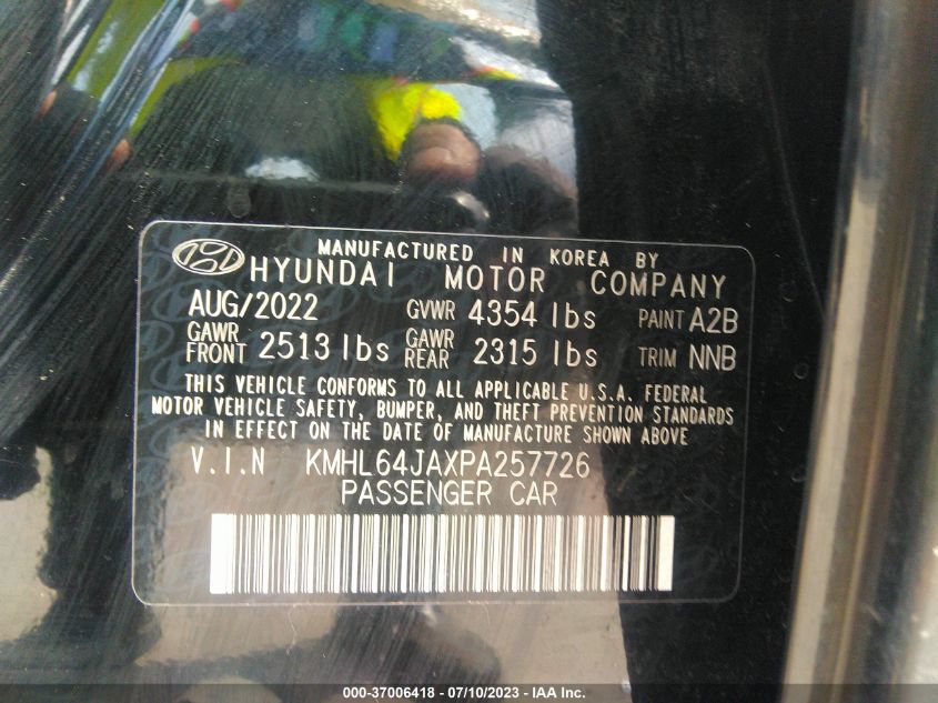 2023 Hyundai Sonata Sel VIN: KMHL64JAXPA257726 Lot: 37006418