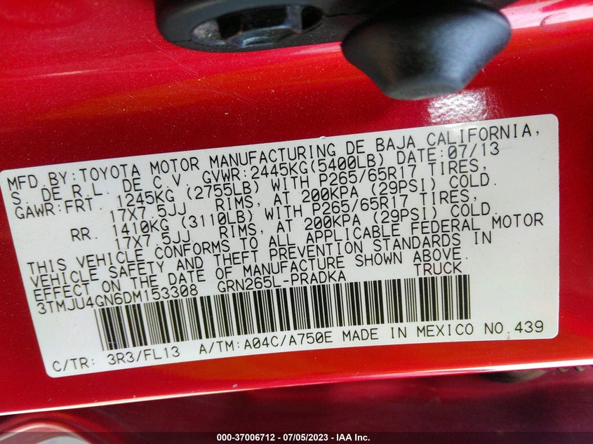 3TMJU4GN6DM153308 2013 Toyota Tacoma Prerunner