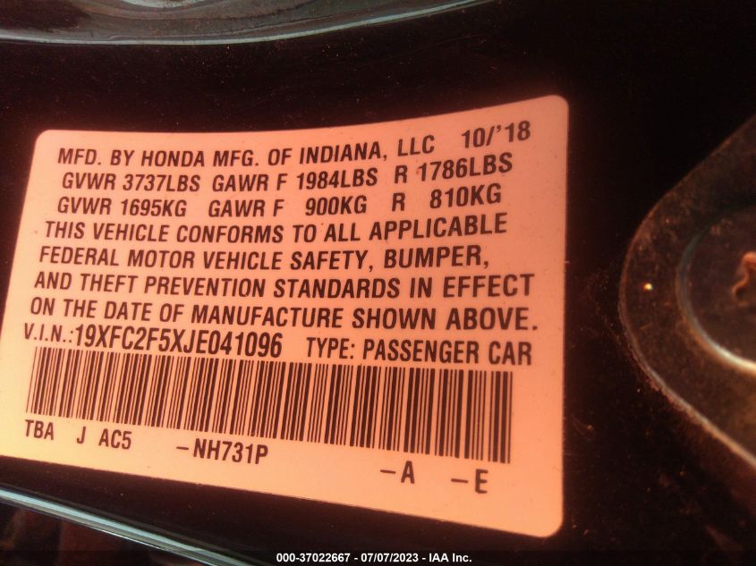 19XFC2F5XJE041096 2018 Honda Civic Lx