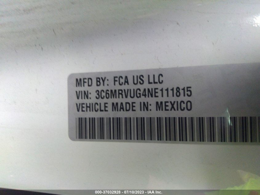 2022 Ram Promaster 3500 Window Van High Roof 159" Wb Ext VIN: 3C6MRVUG4NE111815 Lot: 37032928