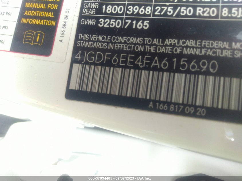 2015 Mercedes-Benz Gl 450 VIN: 4JGDF6EE4FA615690 Lot: 37034405