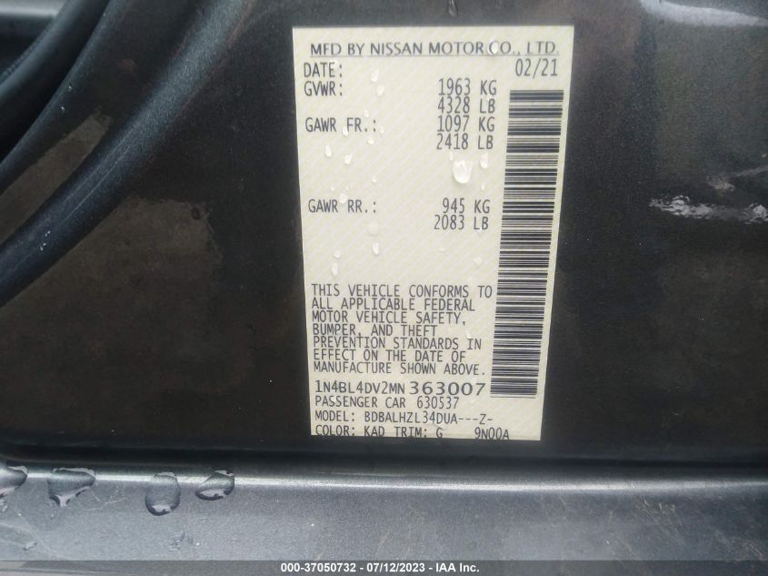 1N4BL4DV2MN363007 2021 Nissan Altima Sv Fwd