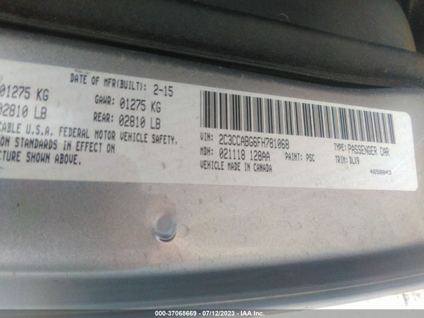 2C3CCABG6FH781068 2015 Chrysler 300 S