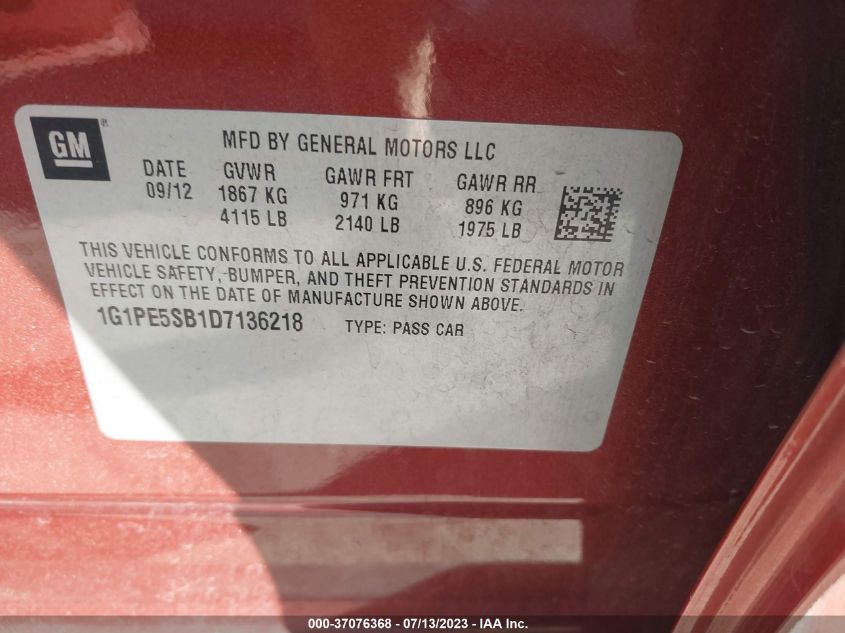2013 Chevrolet Cruze 2Lt VIN: 1G1PE5SB1D7136218 Lot: 37076368