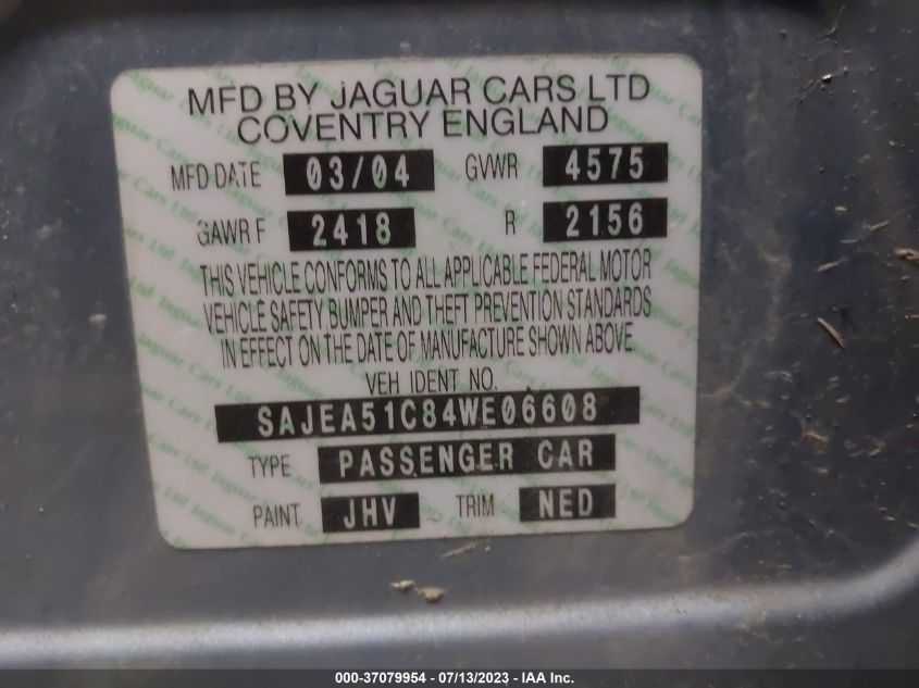 2004 Jaguar X-Type 3.0 VIN: SAJEA51C84WE06608 Lot: 37079954