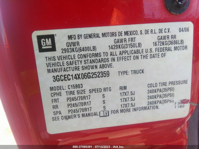 2006 Chevrolet Silverado 1500 Work Truck VIN: 3GCEC14X06G252359 Lot: 37080391