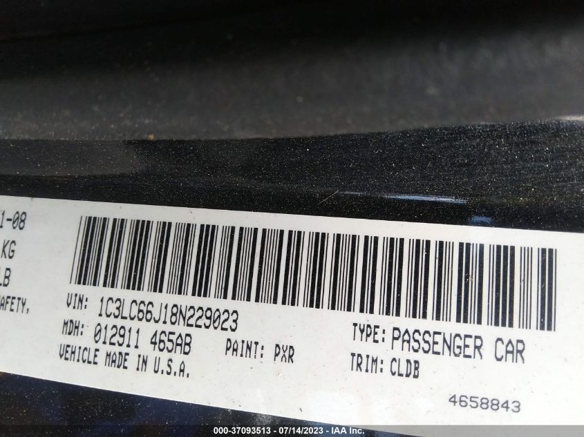 2008 Chrysler Sebring Limited VIN: 1C3LC66J18N229023 Lot: 37093513
