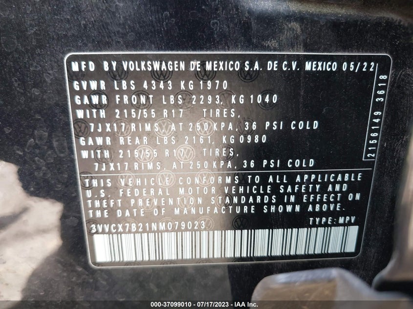 2022 VOLKSWAGEN TAOS 1.5T S - 3VVCX7B21NM079023