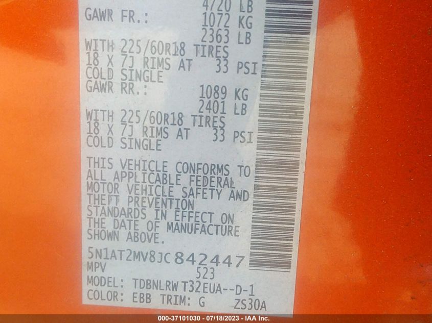 5N1AT2MV8JC842447 2018 Nissan Rogue Sl