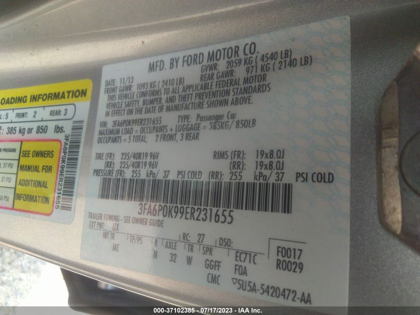 3FA6P0K99ER231655 2014 Ford Fusion Titanium