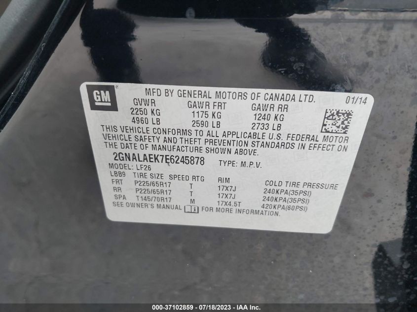 2GNALAEK7E6245878 2014 Chevrolet Equinox Ls