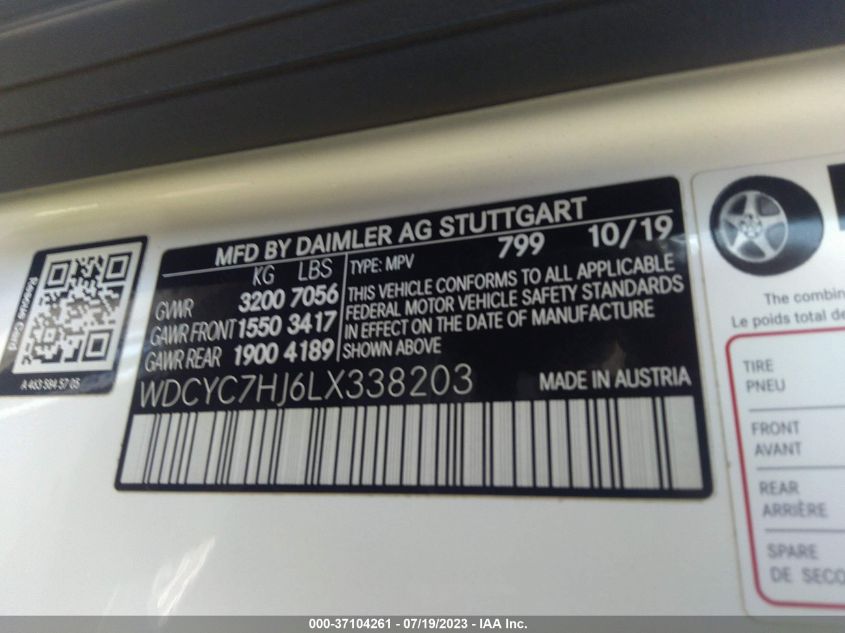 VIN WDCYC7HJ6LX338203 2020 Mercedes-Benz G-Class, A... no.9