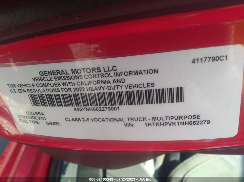 2022 Chevrolet Silverado 4500Hd 1Wt VIN: 1HTKHPVK1NH662279 Lot: 37105349