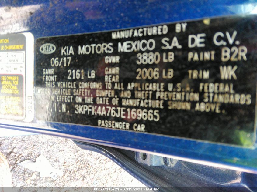 3KPFK4A76JE169665 2018 Kia Forte Lx