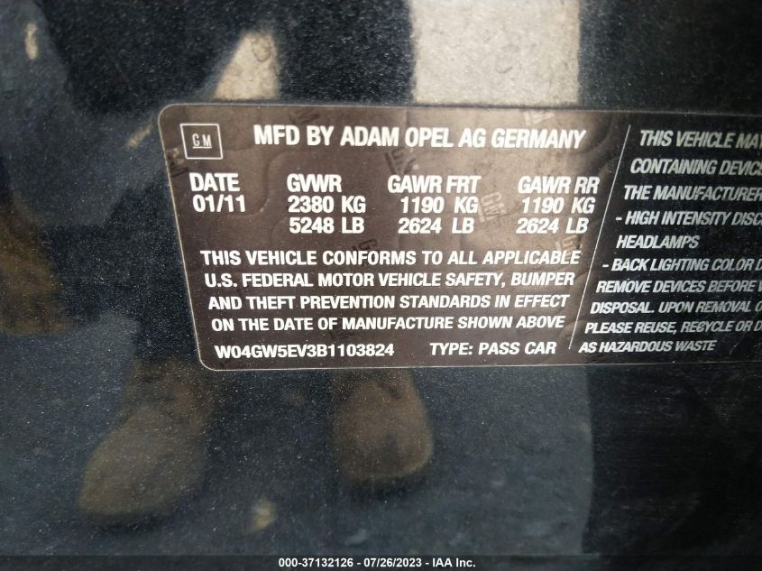 W04GW5EV3B1103824 2011 Buick Regal Cxl Turbo Russelsheim