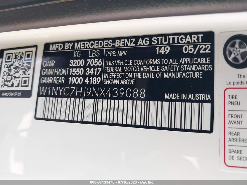 VIN W1NYC7HJ9NX439088 2022 Mercedes-Benz G-Class, A... no.9