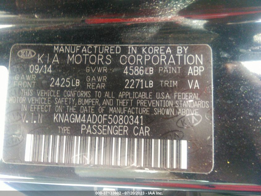 KNAGM4AD0F5080341 2015 Kia Optima Hybrid