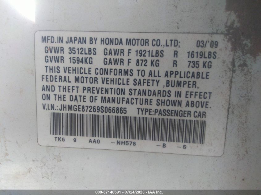 JHMGE87269S066865 2009 Honda Fit