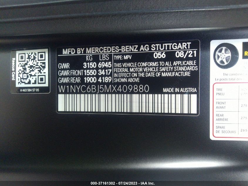 VIN W1NYC6BJ5MX409880 2021 Mercedes-Benz G-Class, G... no.9