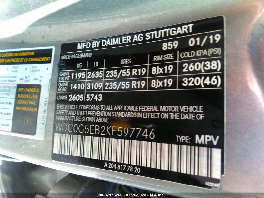 VIN WDC0G5EB2KF597746 2019 Mercedes-Benz GLC 350E no.9