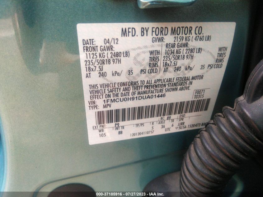 1FMCU0H91DUA01446 2013 Ford Escape Sel