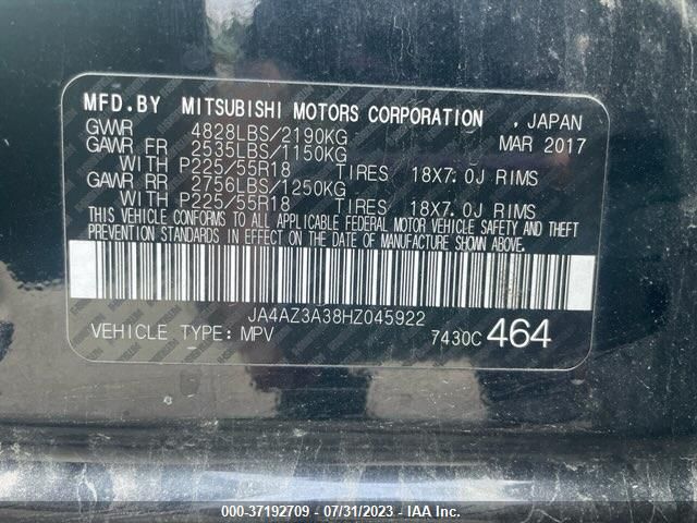 JA4AZ3A38HZ045922 2017 Mitsubishi Outlander Se/Sel