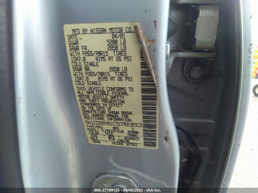 5N1ED28Y01C578353 2001 Nissan Xterra Xe